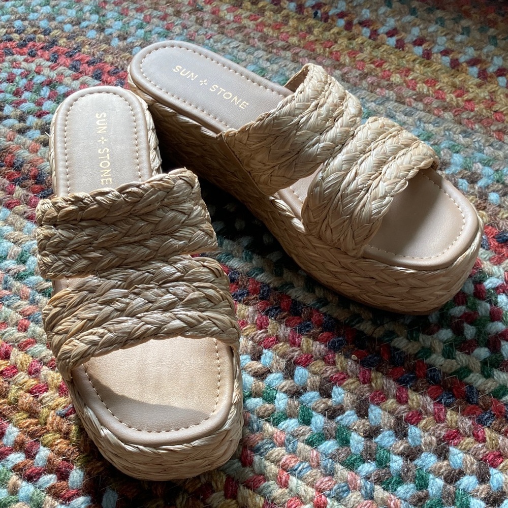 Sun + Stone Braided Wedge Platform Sandals, size 8.5